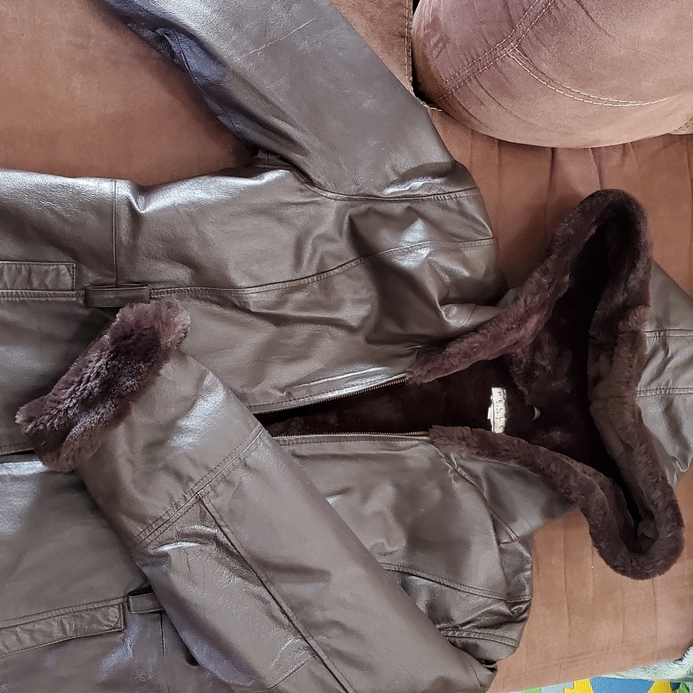 Furlined leather jacket